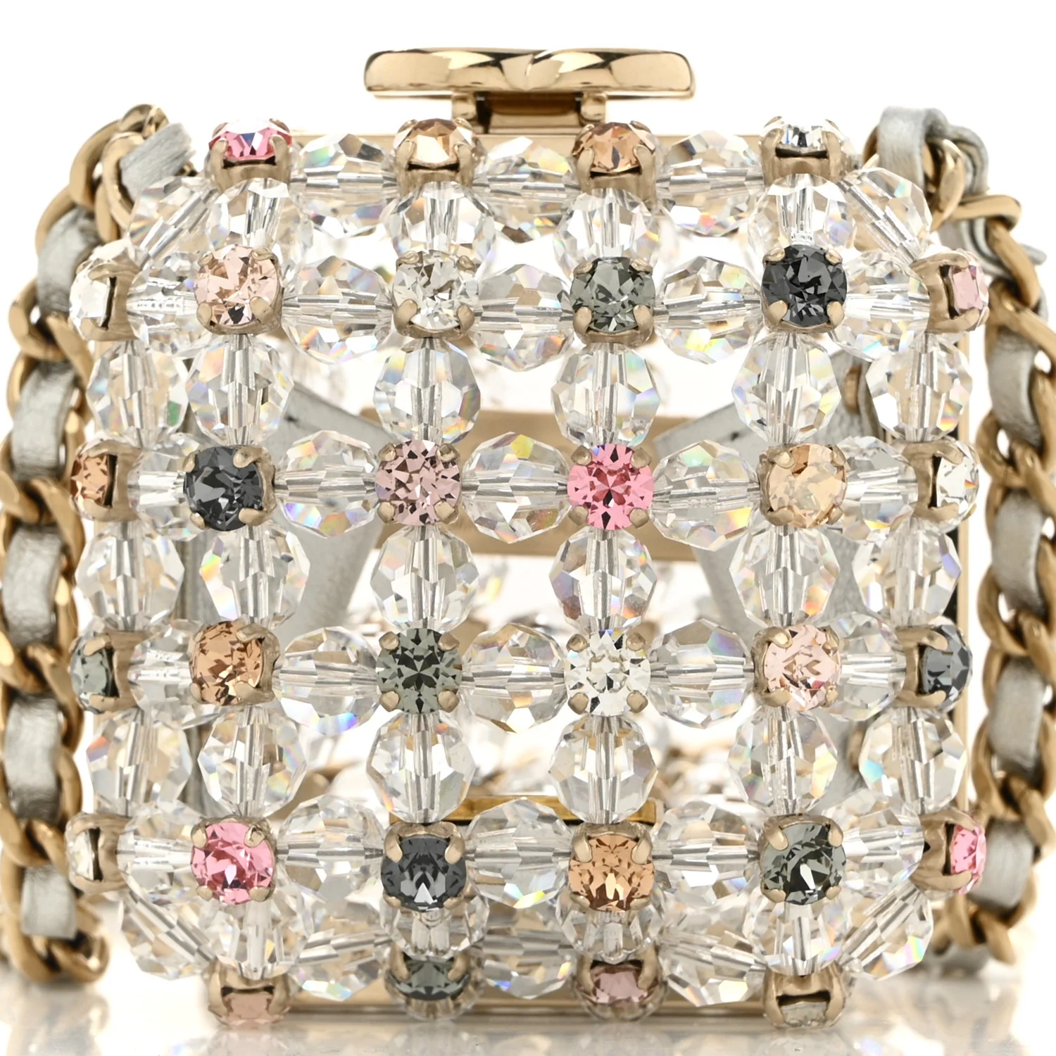 Metal Bead Crystal Minaudiere CC Mini Evening Bag Gold Multicolor - Top Club