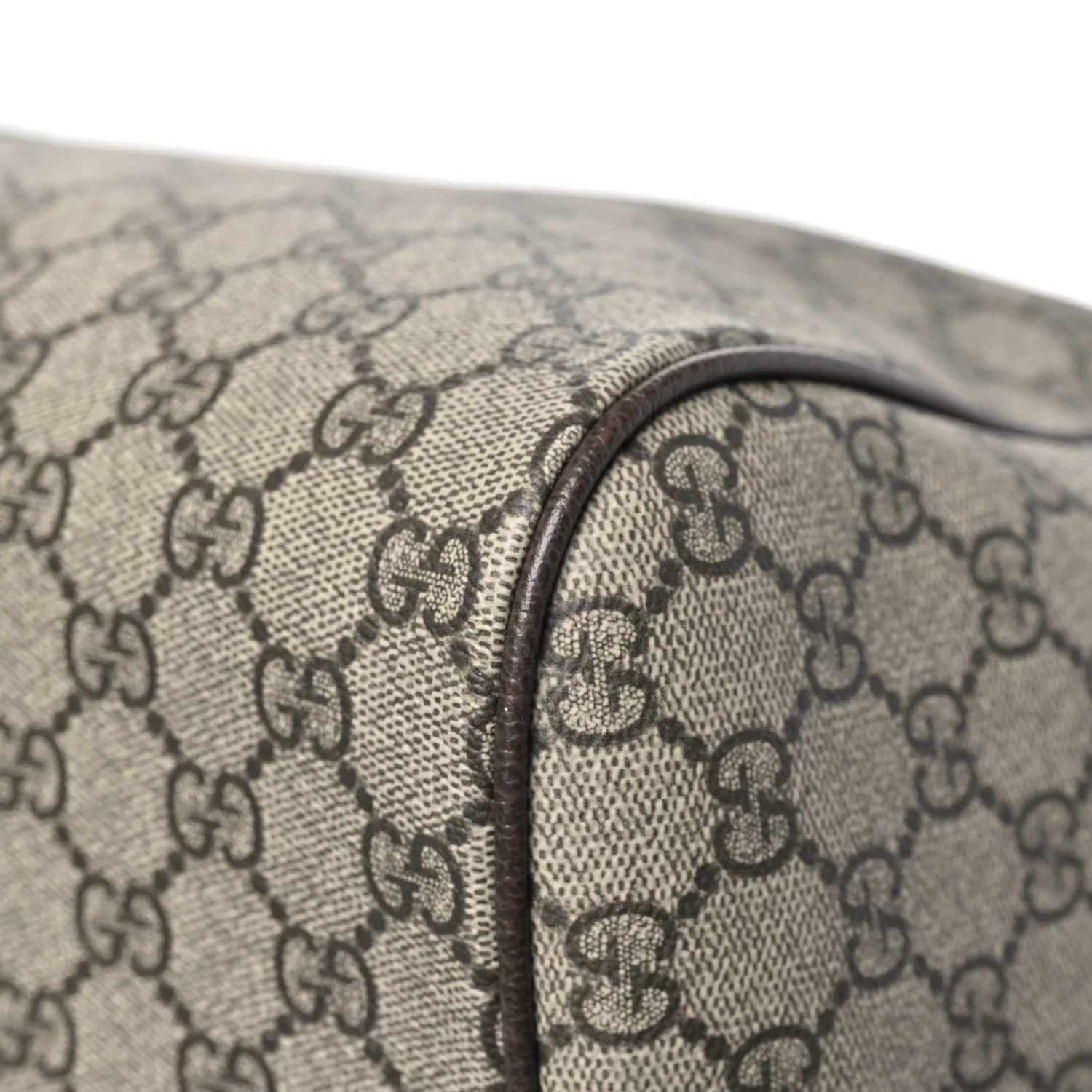 GG Supreme Monogram Textured Dollar Calfskin Web Medium Savoy Duffle Bag Beige Dark Brown - Top Club