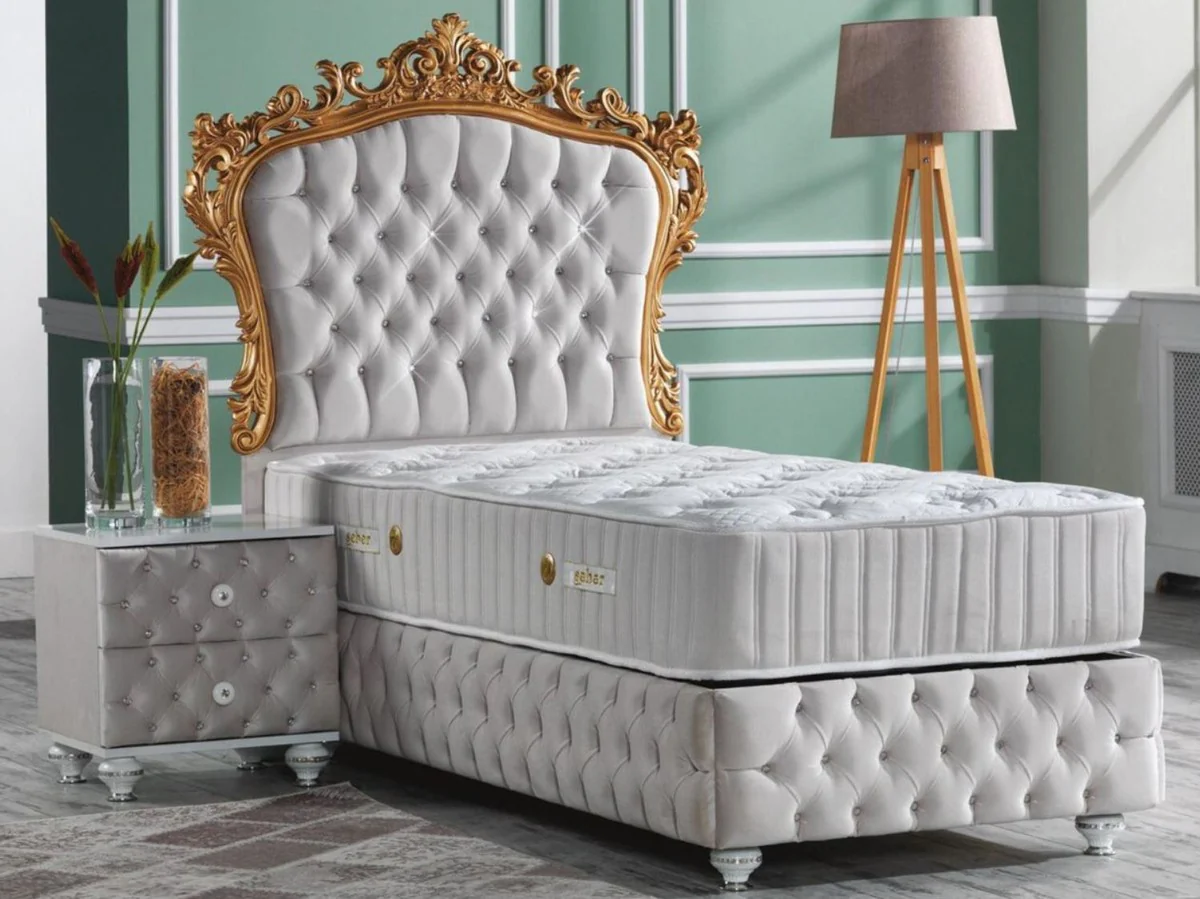 Baroque bedside table with rhinestones and 2 drawers gray / white / silver 50 x 50 x H. 50 cm - Side table in baroque style - Baroque bedroom furniture