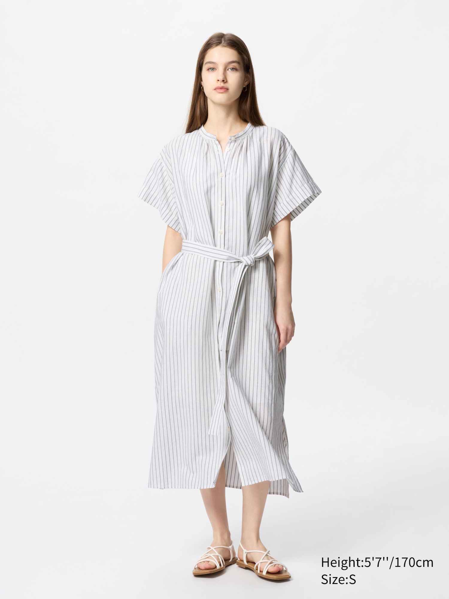 Linen Blend Relaxed Short Sleeve Dress