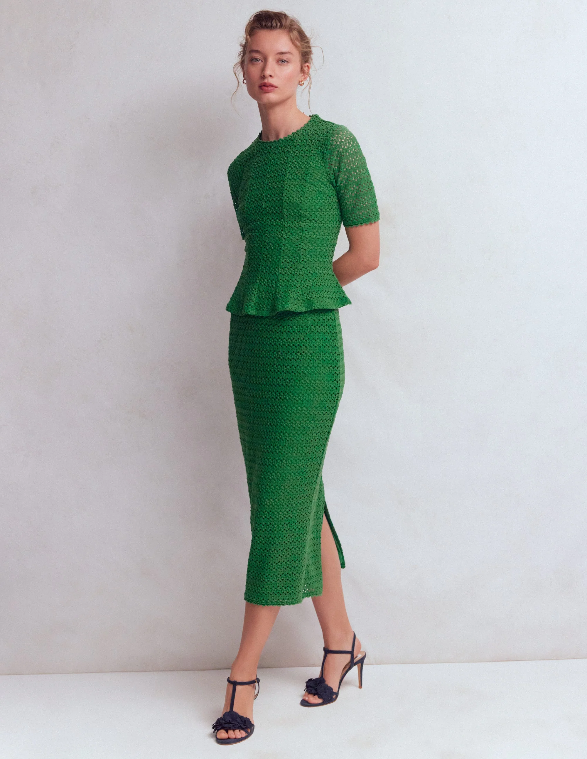 Bleistiftrock mit Spitze-Frisches Grün