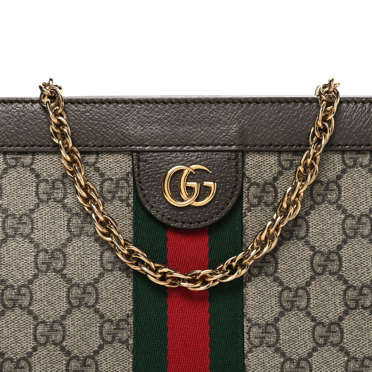 GG Supreme Monogram Web Small Ophidia Chain Shoulder Bag Brown - Top Club