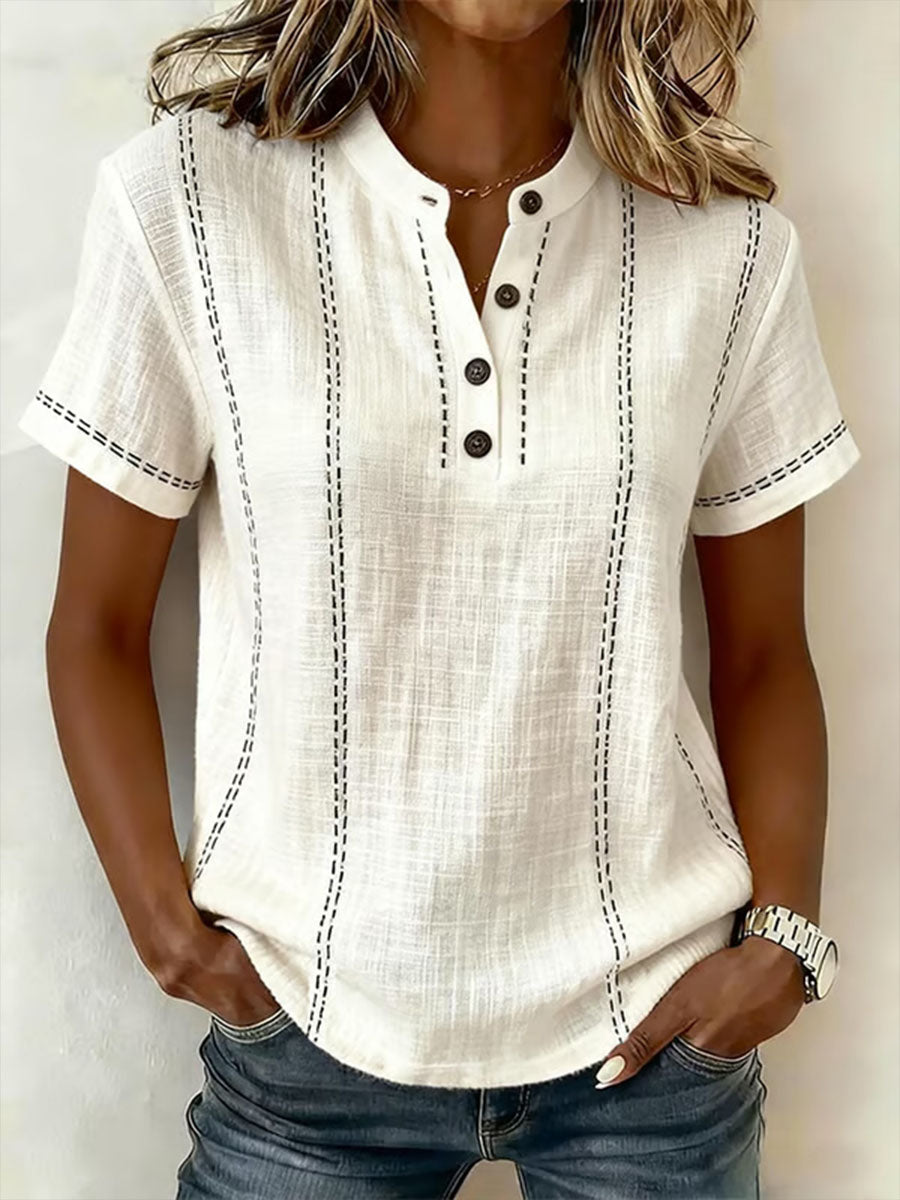 Women's V-neck Short-sleeve Casual Loose Cotton Top - Nordfashionstorm - Women's Clothing, Fashion for You - Nordfashionstorm.com