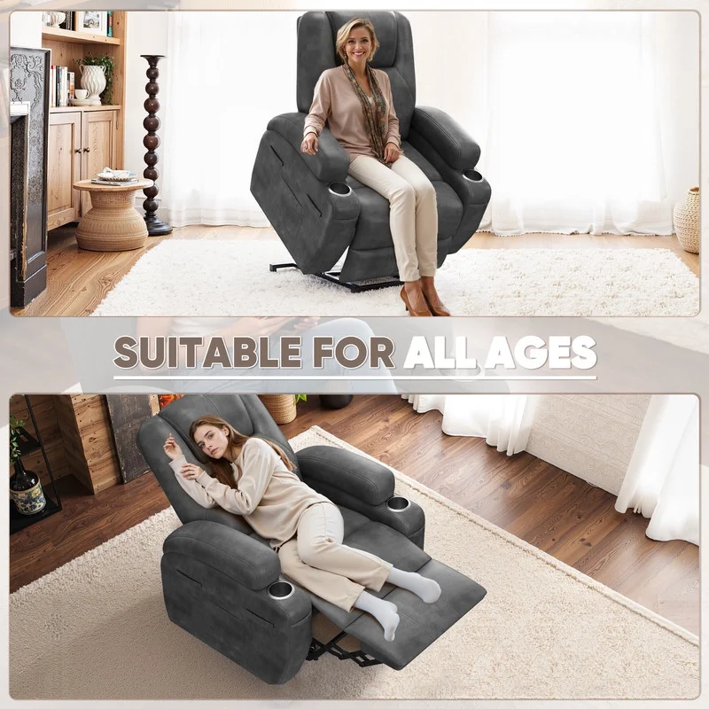 Lacoo Power Lift Electric Massage Recliner Chair Oversized Single Sofa with Cup Holder for Elderly, Black