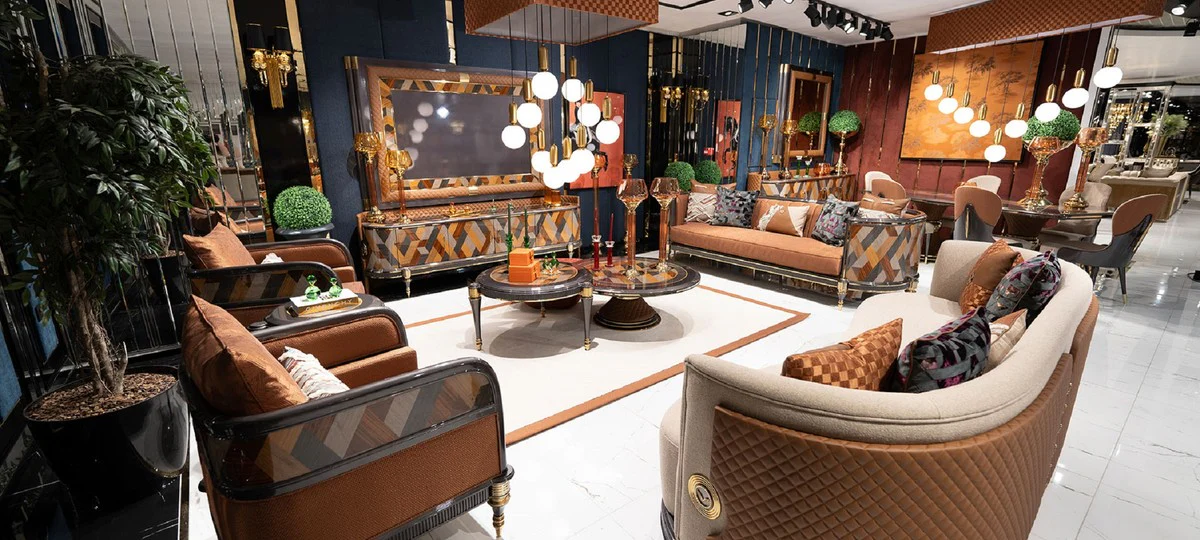 Luxury Art Deco Sofa Brown / Multicolor / Gray / Gold - Living Room Sofa - Living Room Furniture - Art Deco Furniture - Luxury Furniture