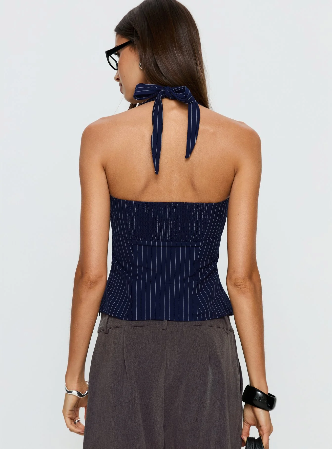 Isabetta Halter Top Navy Pinstripe