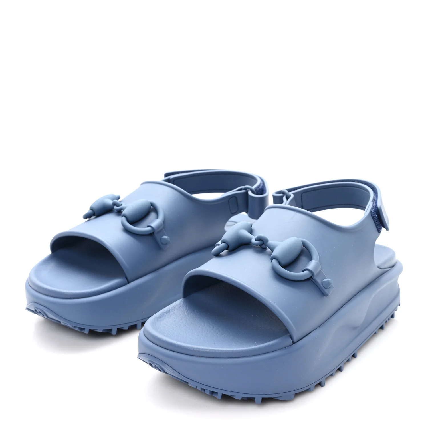 Soft Rubber Horsebit Mens Platform Slingback Sandals 5 Washed Indigo - Top Club