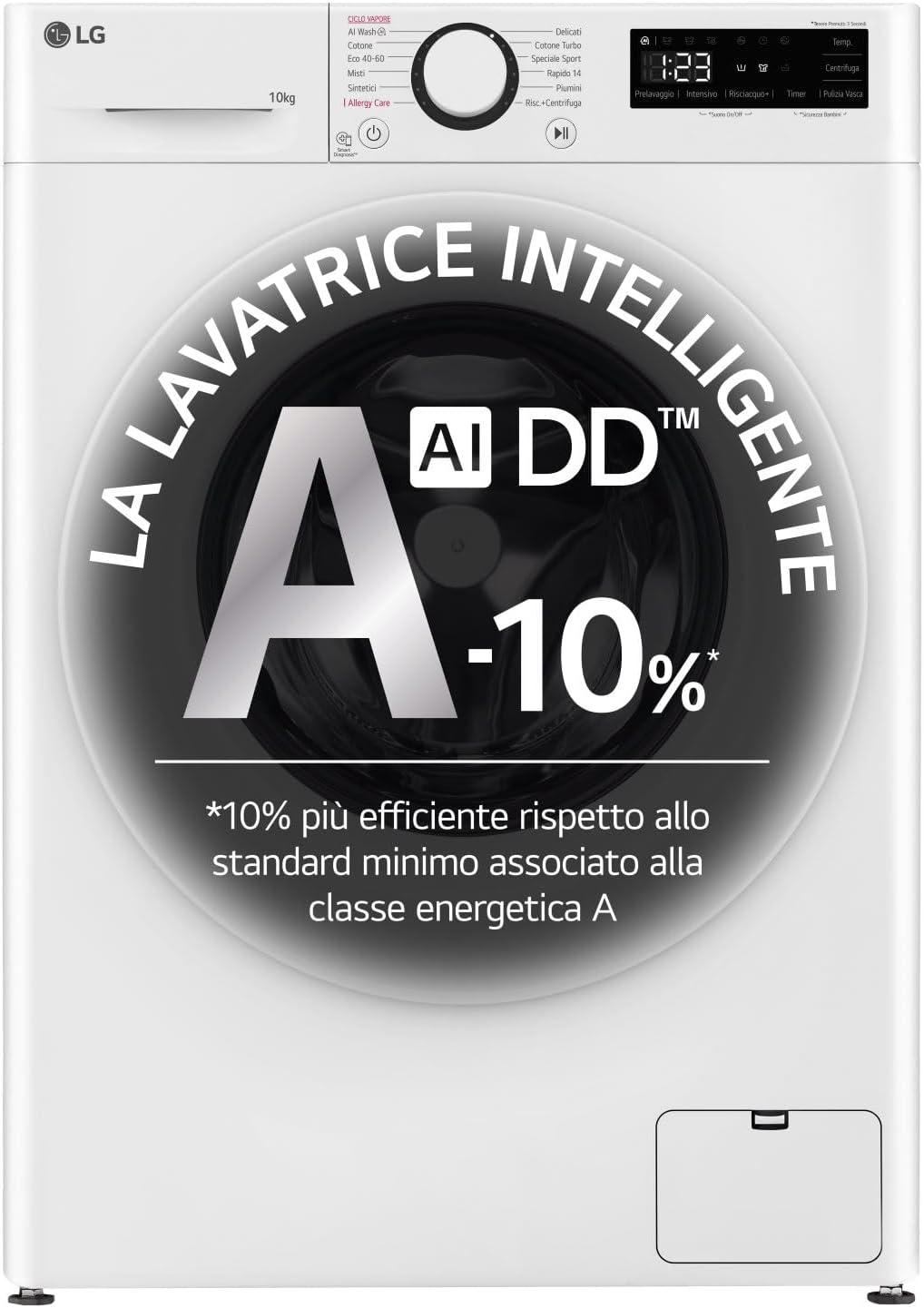AI DD F4R3010NSWW Lavatrice Classe A -10%, Carica Frontale Serie R3, Lavatrice 10kg, 1400 giri, AIWash, Lavaggio a vapore, Motore Direct Drive, Smart Diagnosis, Libera installazione, Bianca