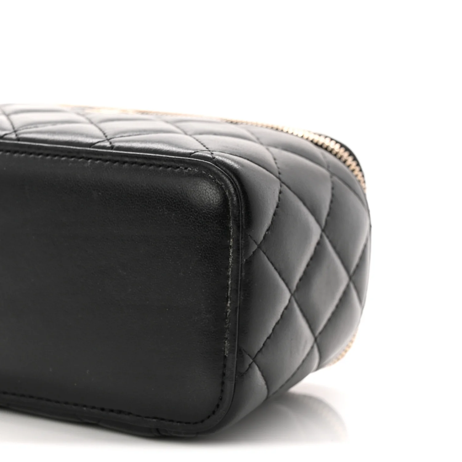 Lambskin Quilted Small Vanity Case With Chain Black - Top Club