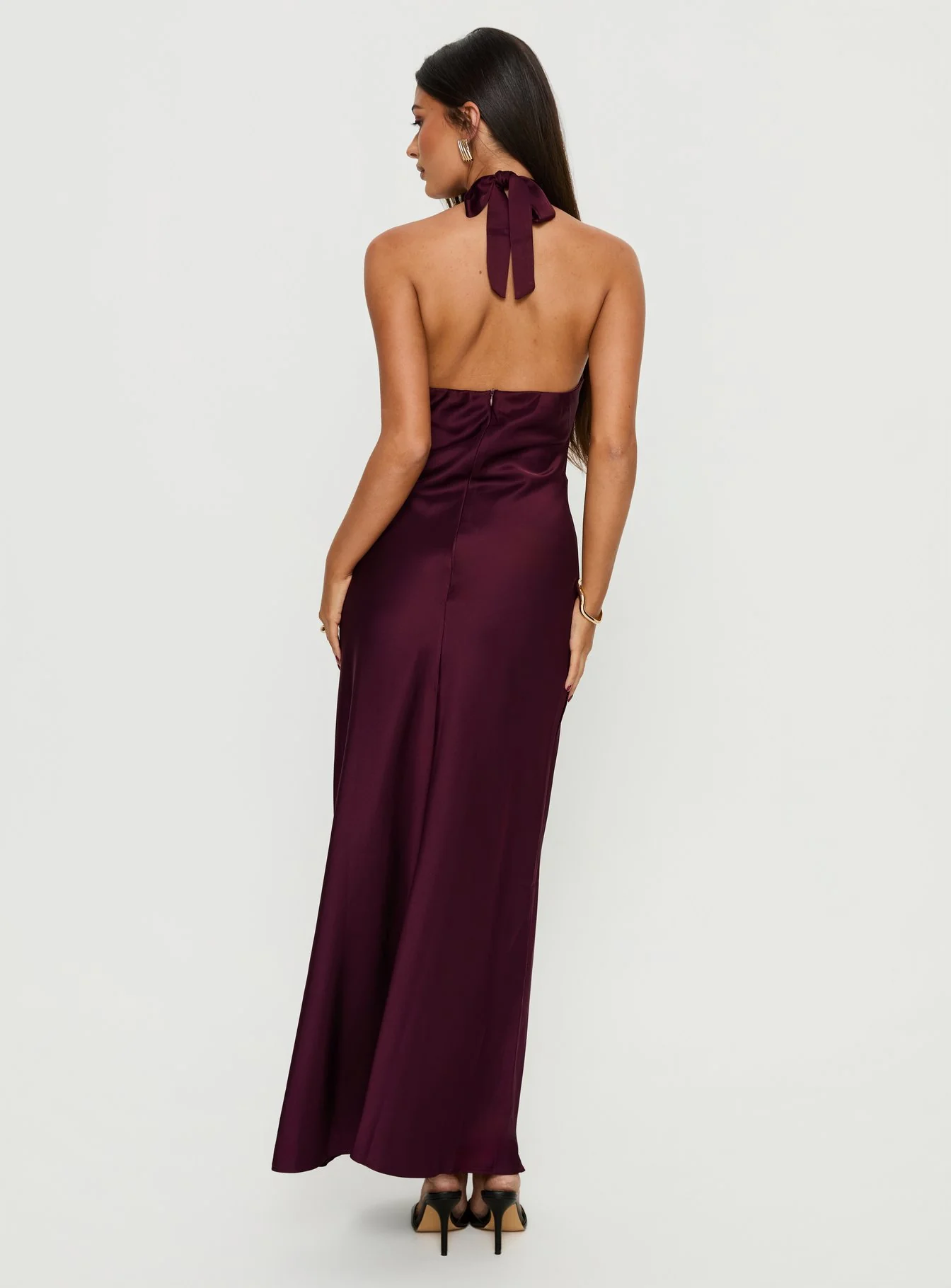 Rosario Halter Sheer Maxi Dress Plum