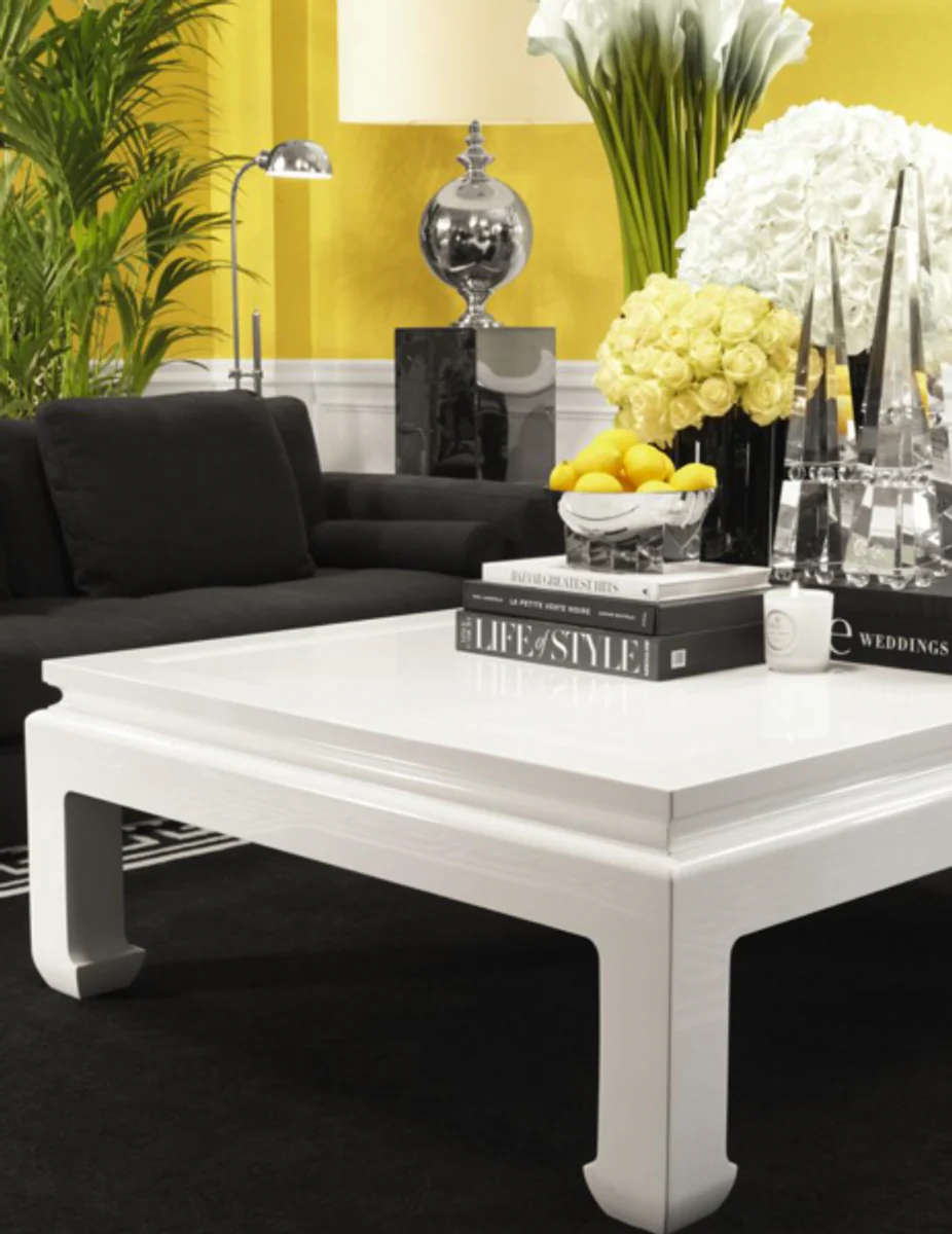 Luxury Art Deco Designer Mahogany Coffee Table White - Living Room Salon Table - Luxury Collection
