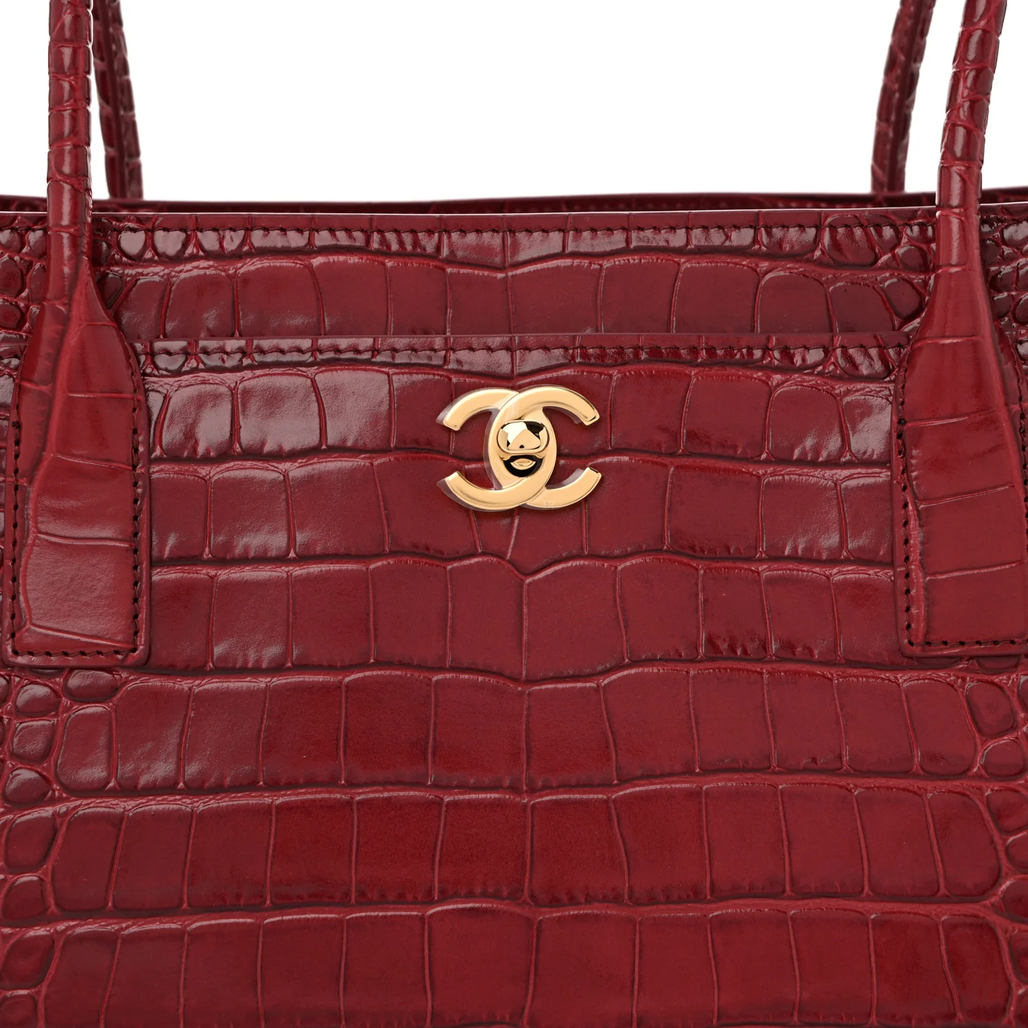 Calfskin Crocodile Embossed Archetype Small Shopper Tote Burgundy - Top Club