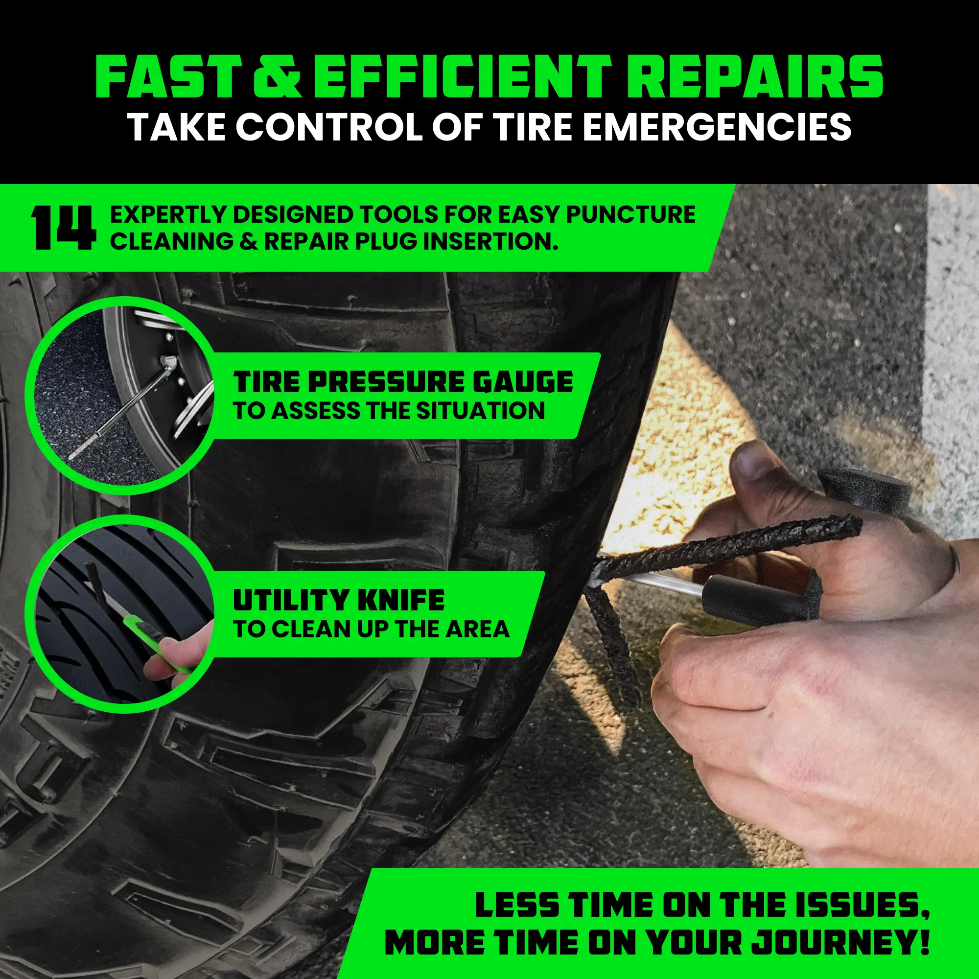 Rhino USA Tire Plug Kit for Flat Tire Repair Heavy Duty Compact Tire Patch Kit for Fixing Flat Tires on Car, UTV, ATV, Motorcycle - Professional Tire Repair