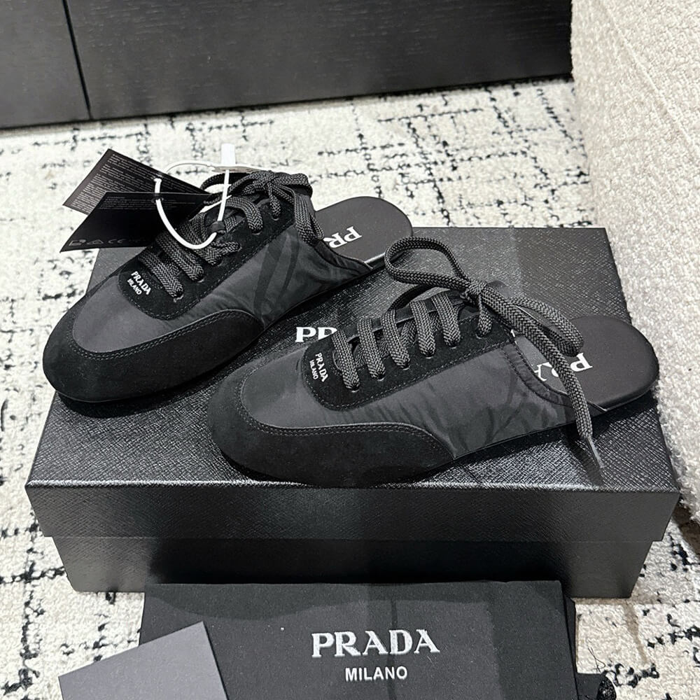 PRADA Collapse Re-Nylon and suede mules - Top Club