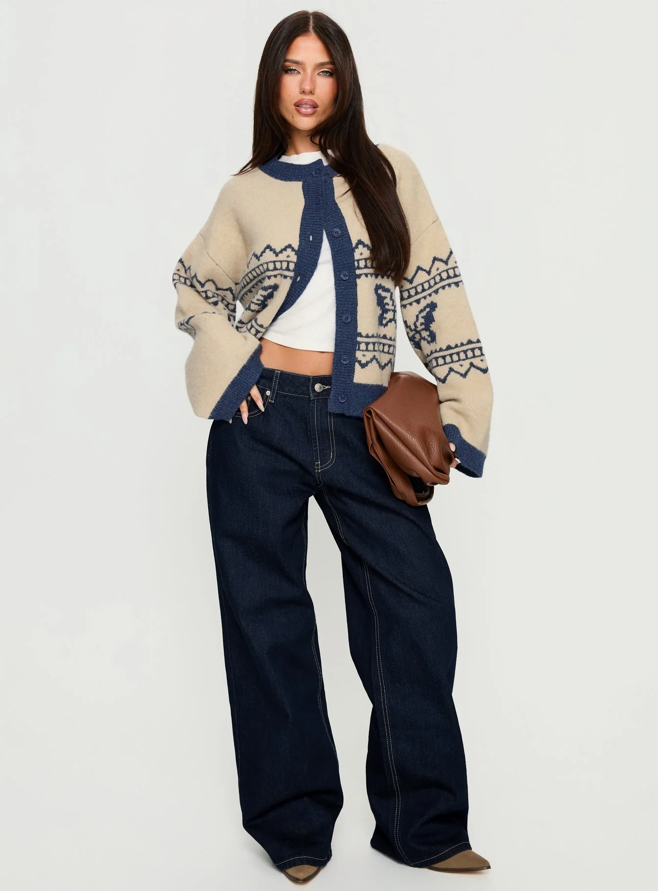 Wynoni Alpine Knit Cardigan Beige / Navy