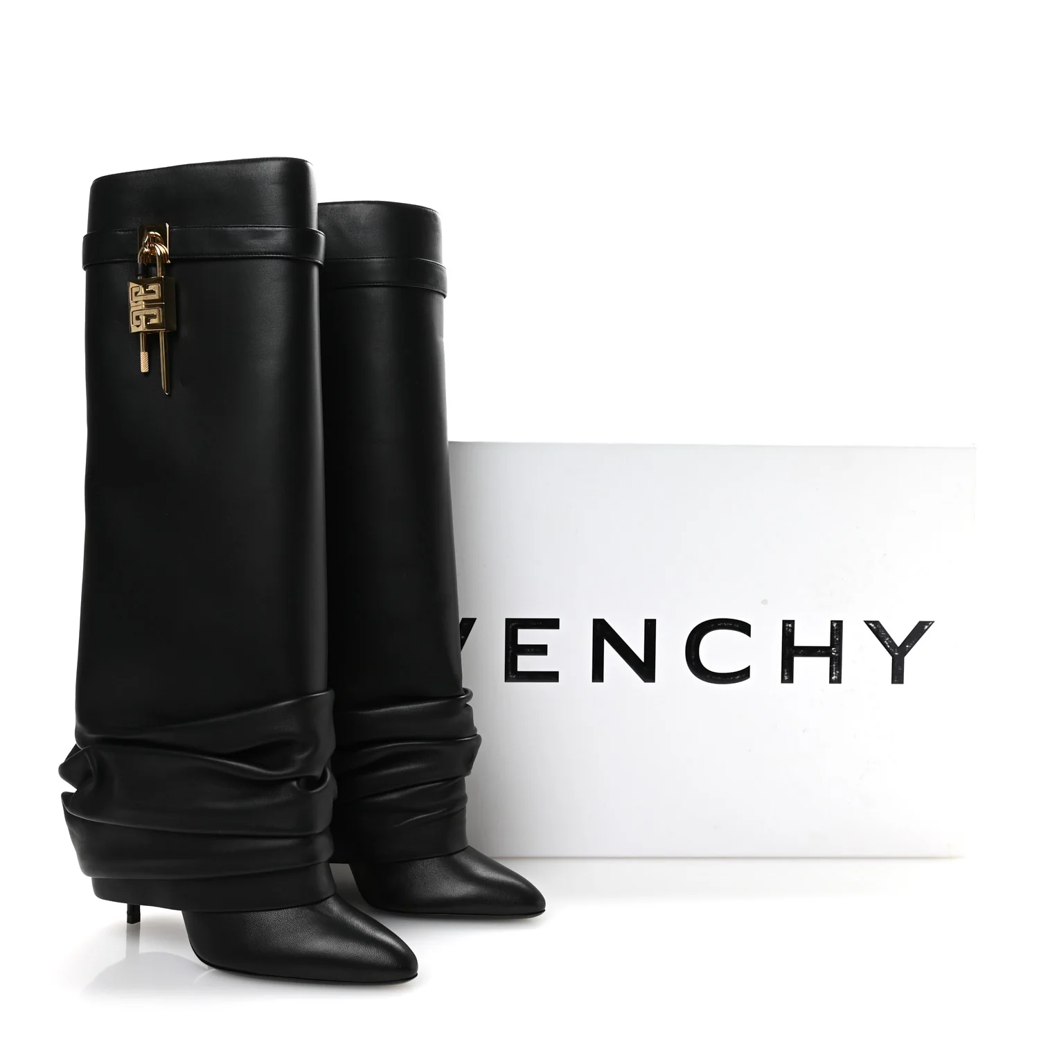 Lambskin Shark Lock Stiletto High Boots 41 Black - Top Club
