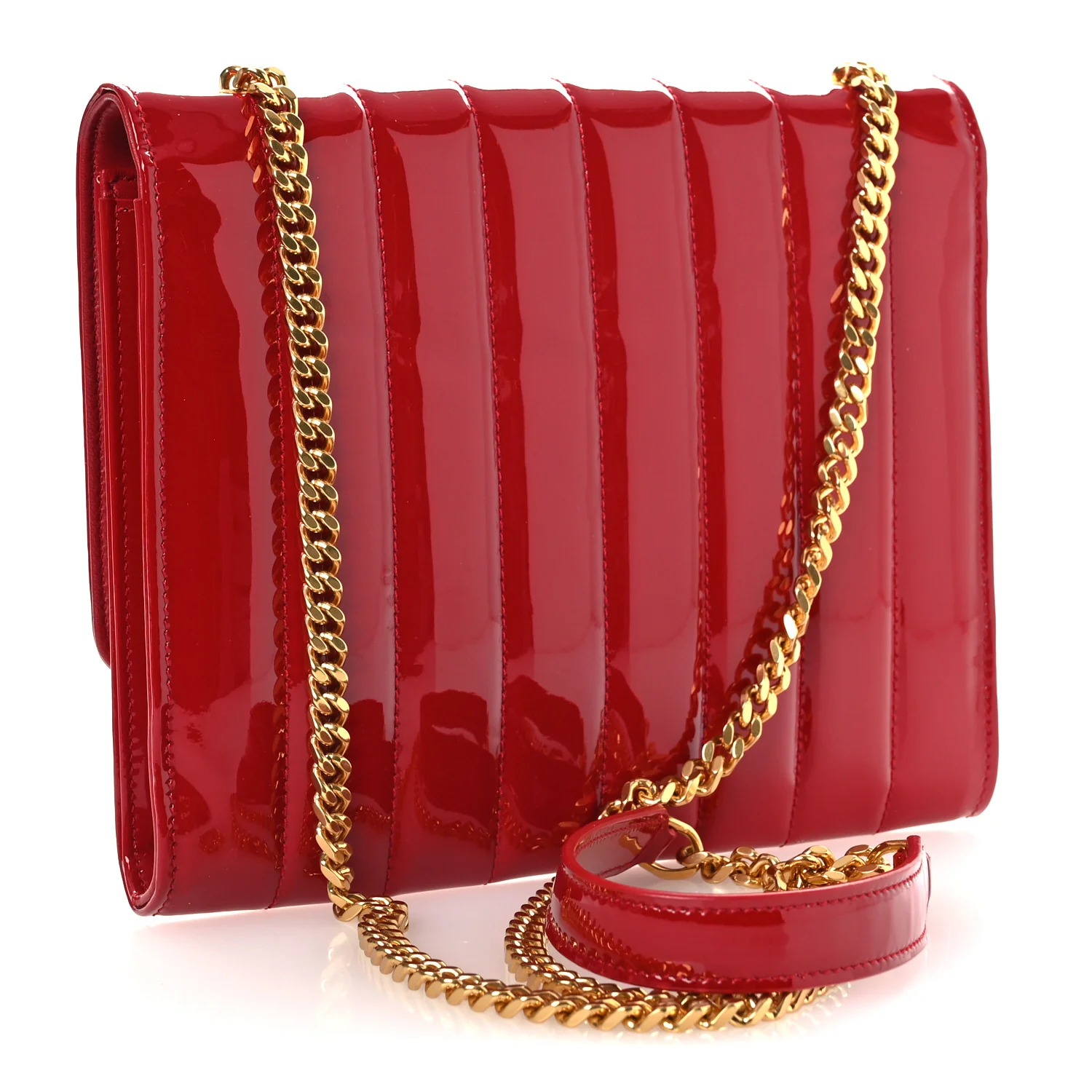 Patent Calfskin Matelasse Vicky Chain Wallet Rouge Eros - Top Club