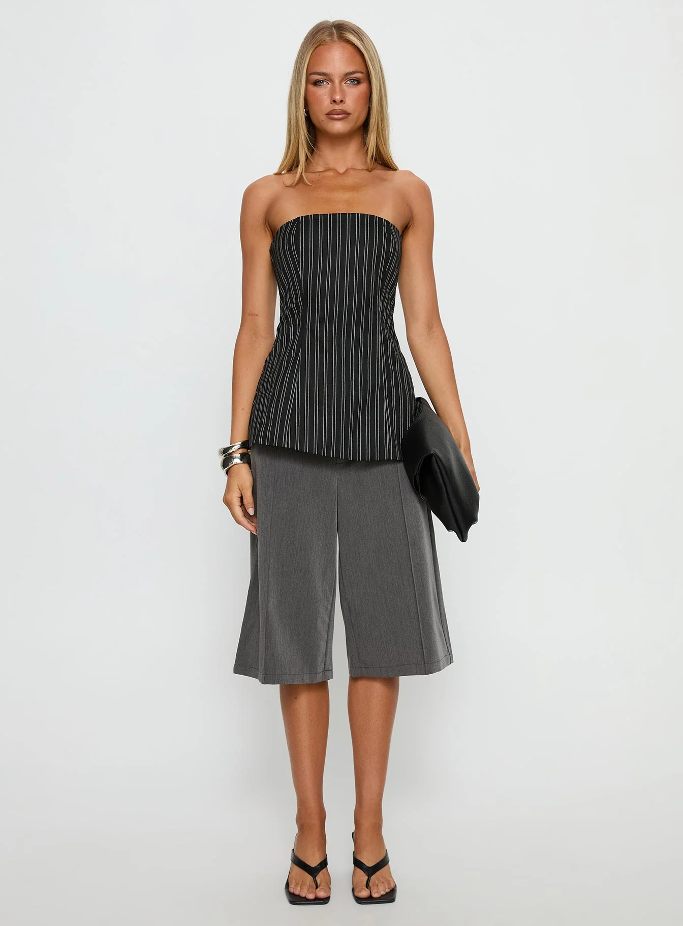 Maralyn Strapless Top Black Pinstripe