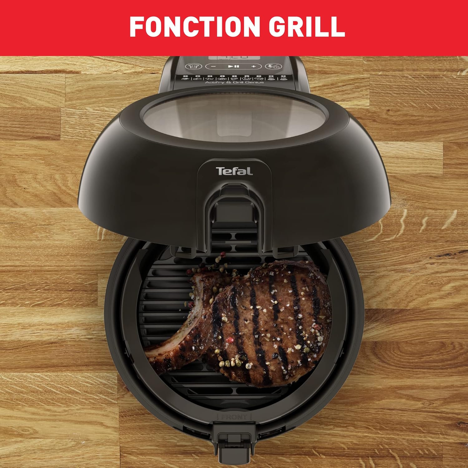 Tefal Actifry & Grill Genius Friggitrice senza olio Funzione grill, 9 menu automatici, griglia inclusa, libro di ricette digitale, prodotto in Francia, air fryer FZ775810, nero
