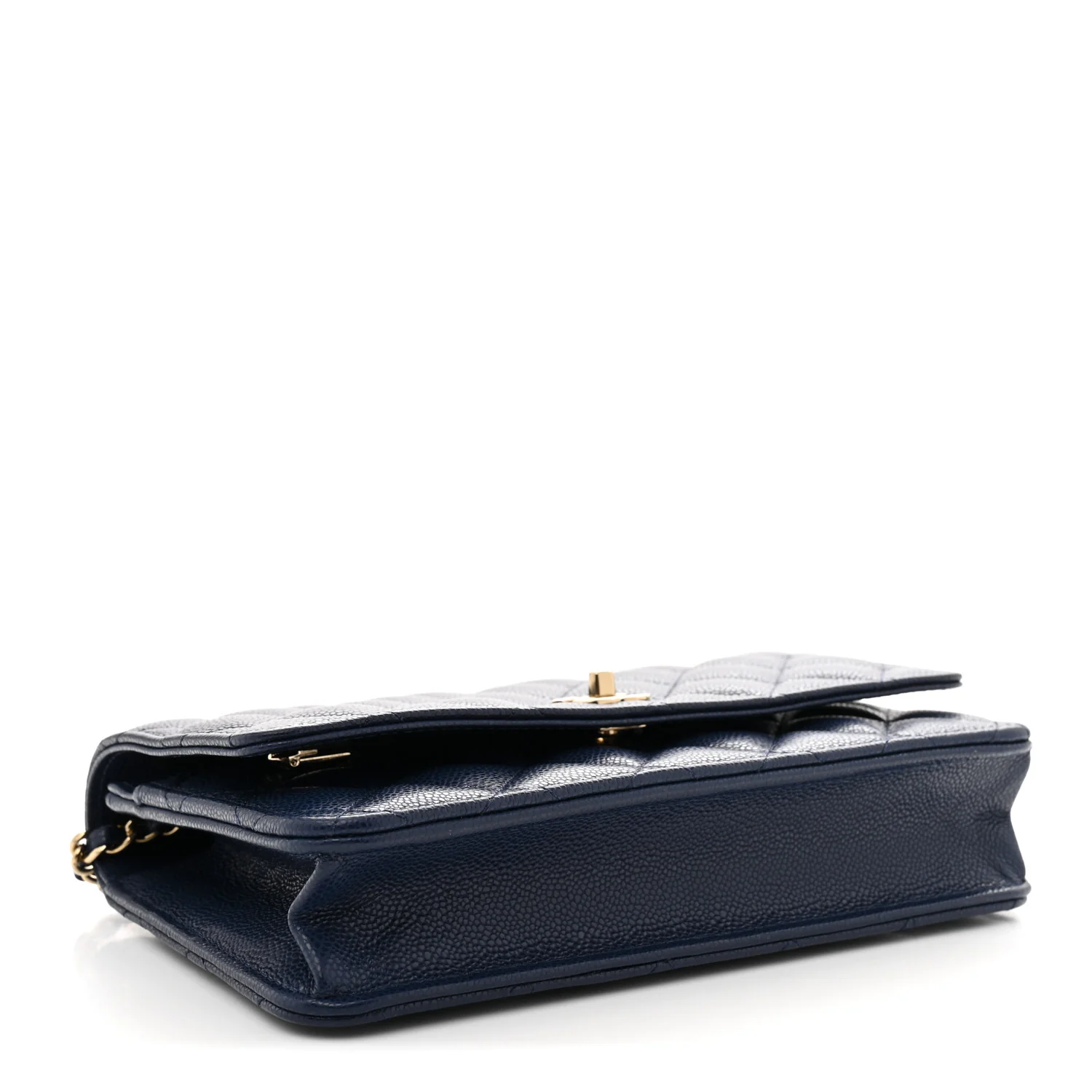 Caviar Quilted CC Turnlock Wallet On Chain WOC Navy Blue - Top Club