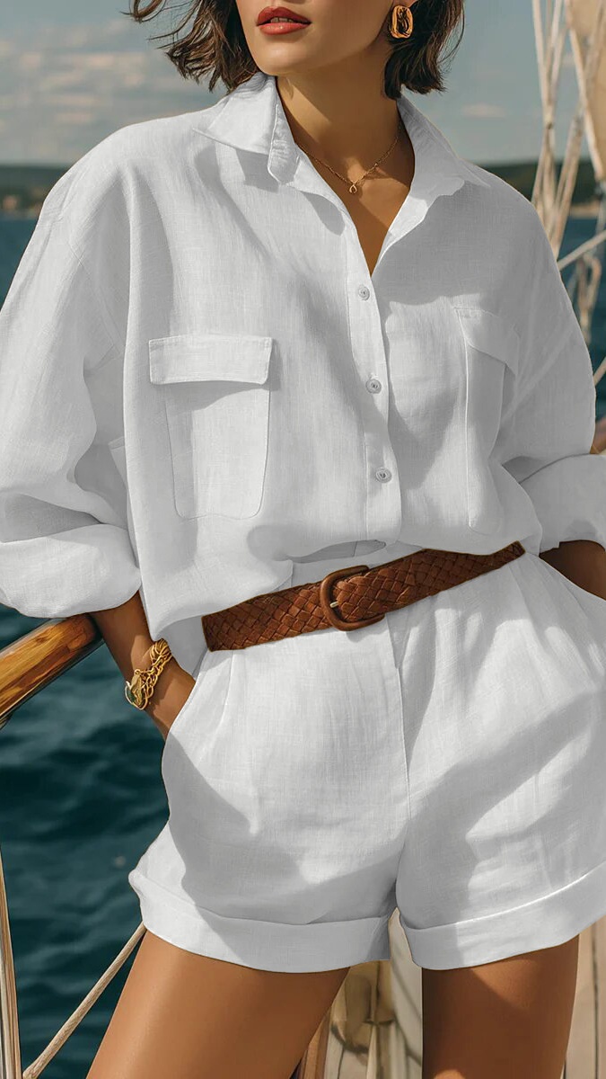 Women's Loose-Fit Cotton-Linen Fashion Casual Set with Front Buttons - Nordfashionstorm - Women's Clothing, Fashion for You - Nordfashionstorm.com