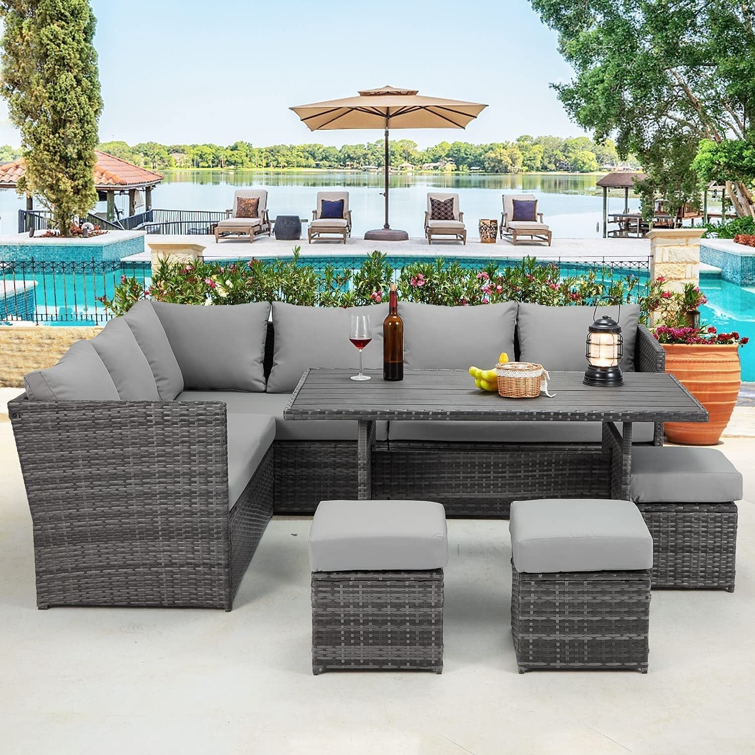 Hinesville Wicker/Rattan 1320 - Person seating group with cushions