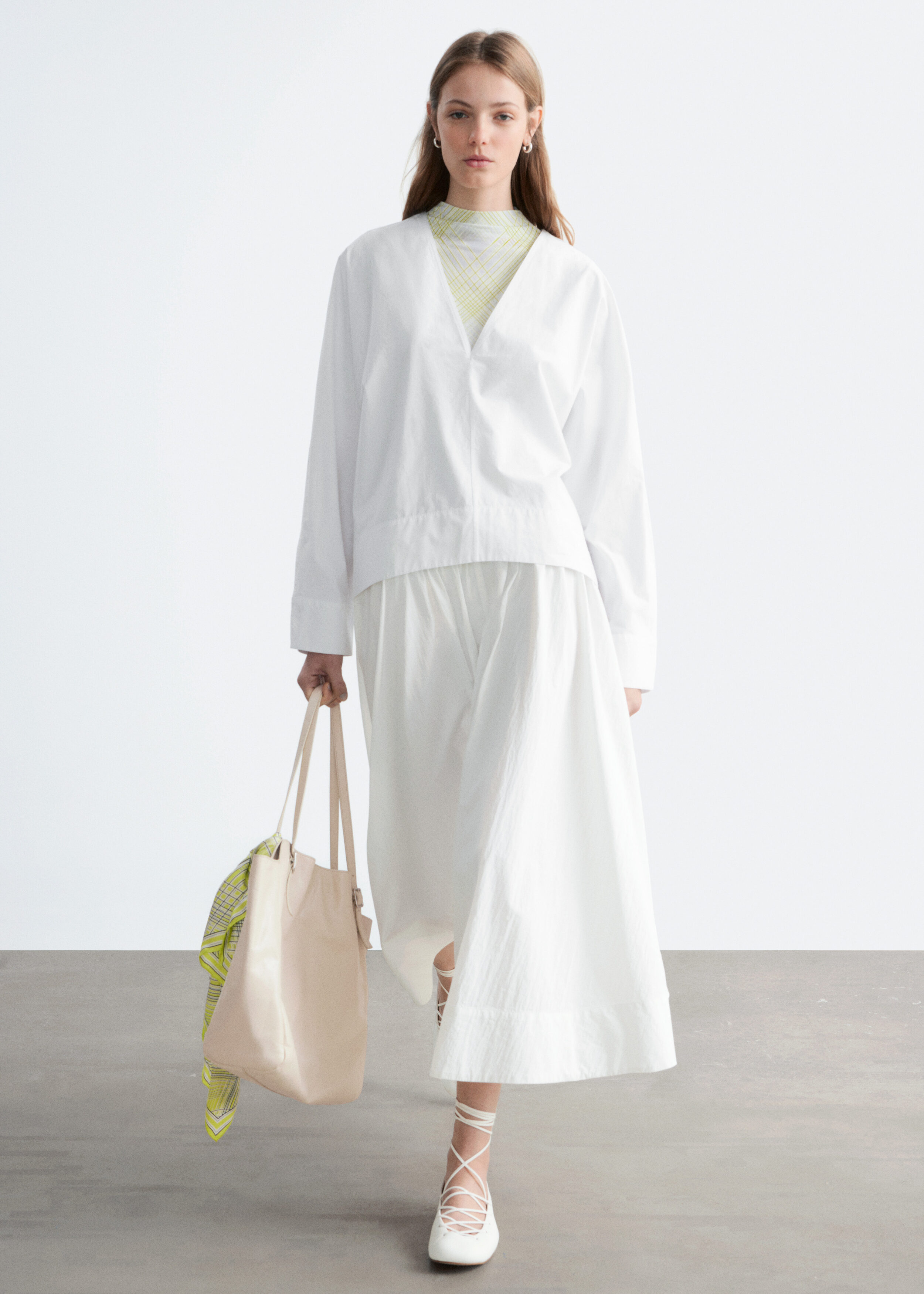 & Other Stories SCULPTURAL COTTON V-NECK BLOUSE