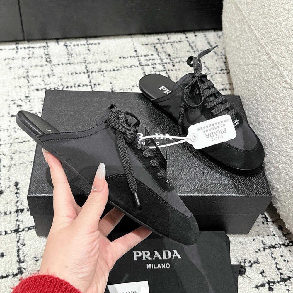 PRADA Collapse Re-Nylon and suede mules - Top Club