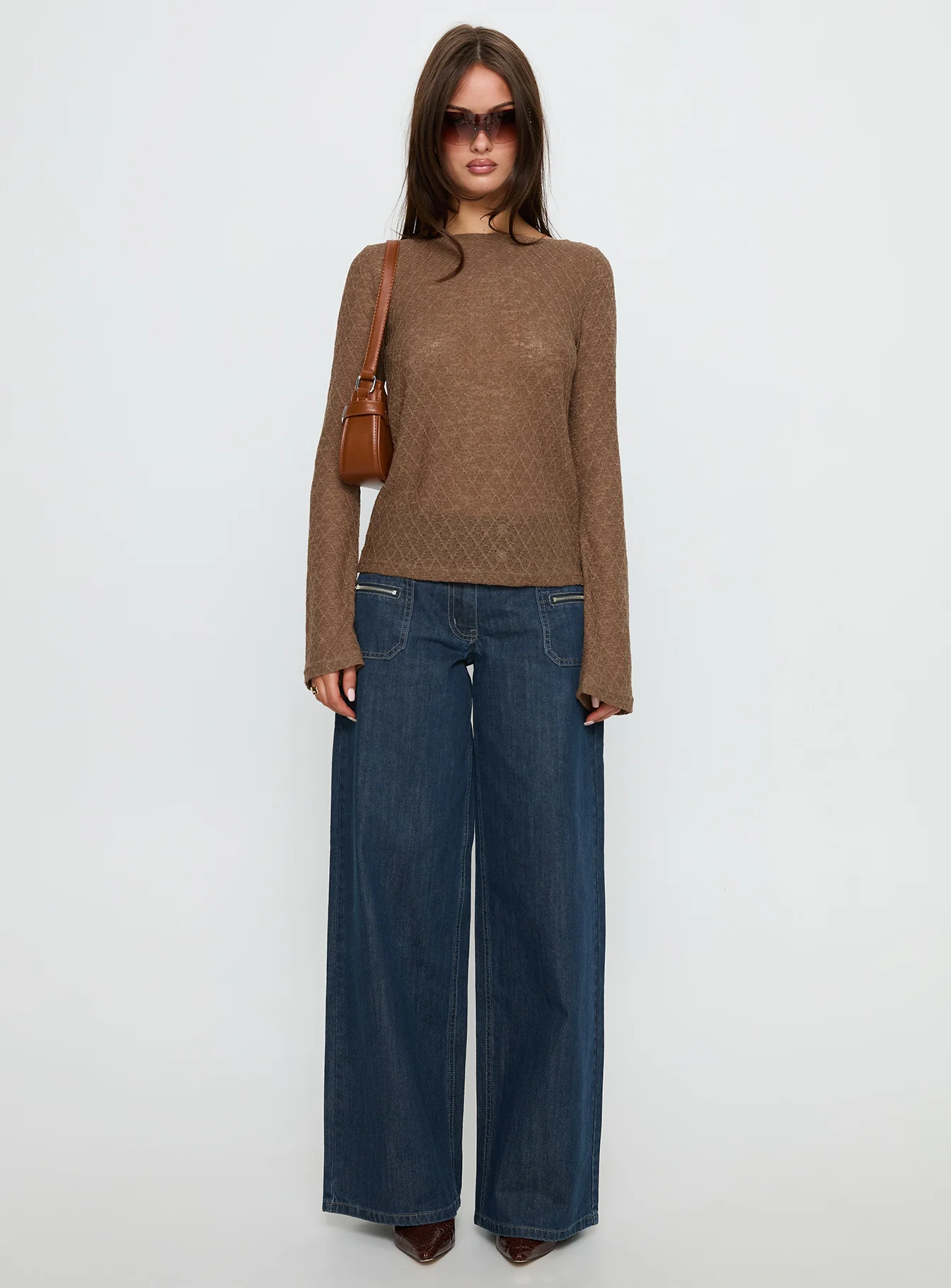 Tuppence Textured Long Sleeve Top Brown