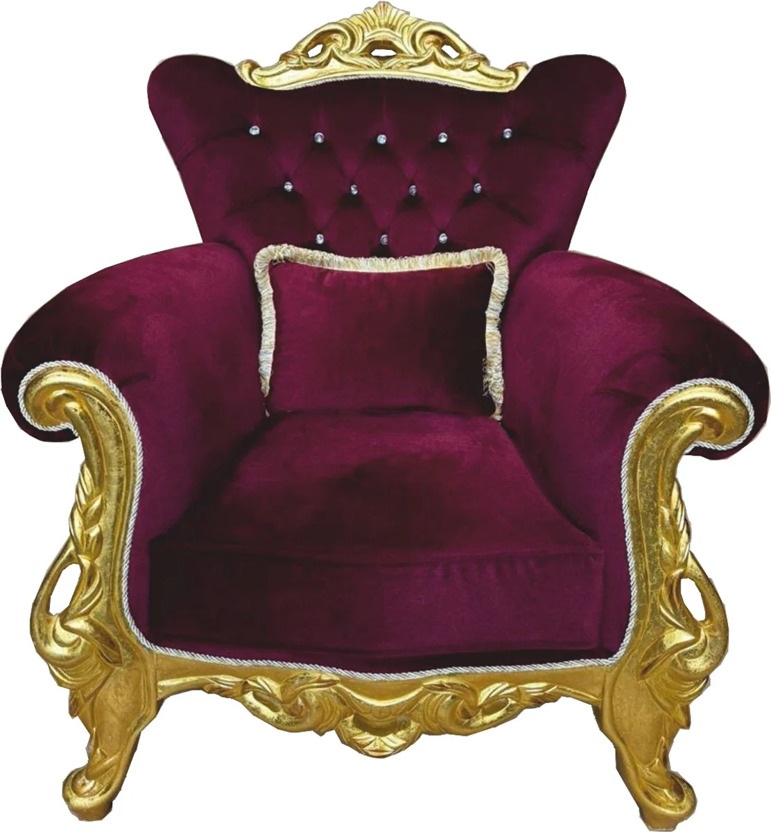 Luxury baroque armchair with glittering stones burgundy red / gold - baroque style furniture