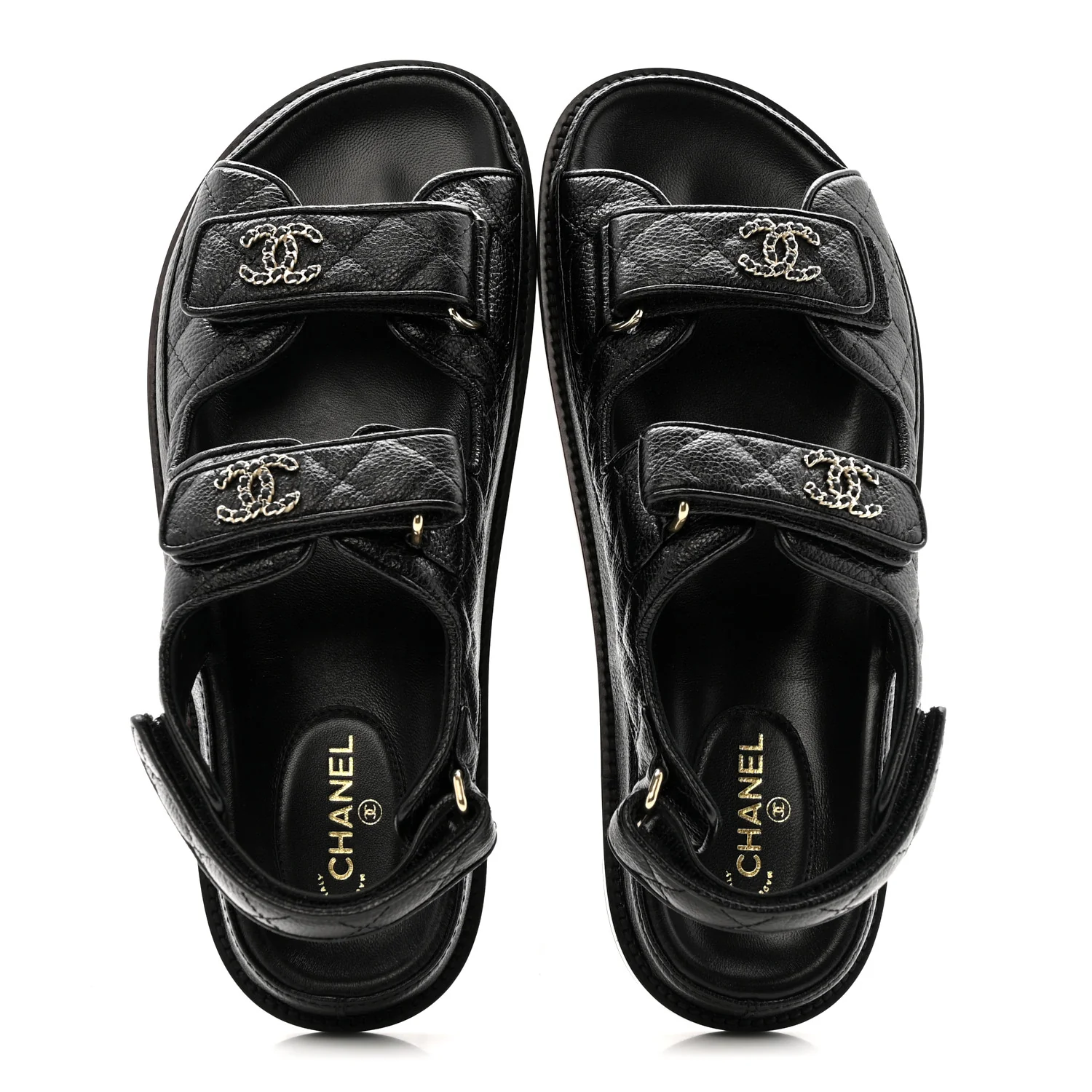 Grained Calfskin Velcro Dad Sandals 38.5 Black - Top Club