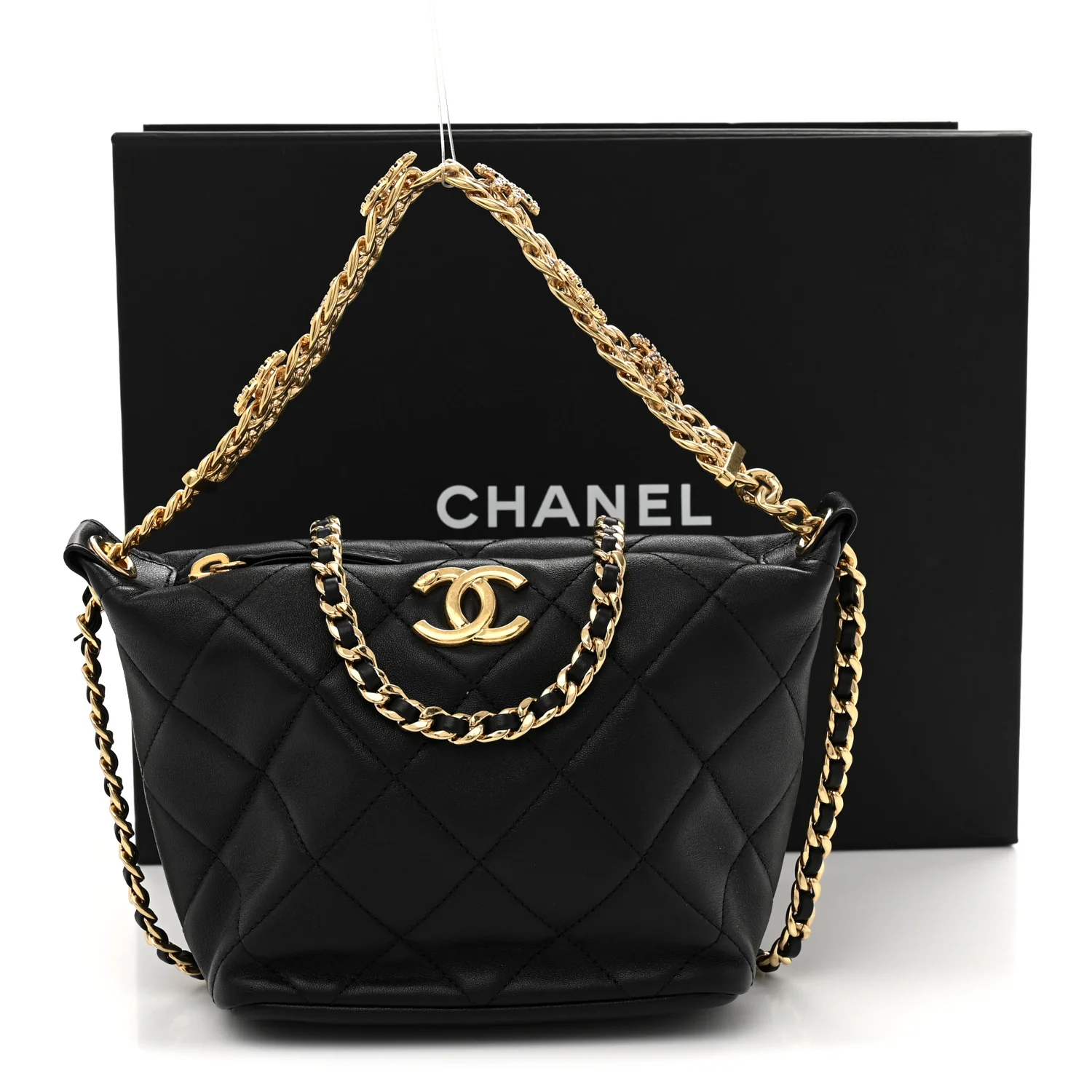 Lambskin Quilted Crystal Small CC Chain Hobo Black - Top Club