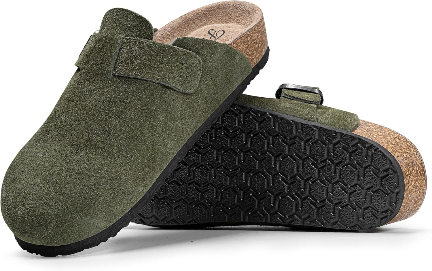 FITORY Womens Clogs Slip-on Potato Shoes Leather Mules with Suede Cork Footbed Size 6-11