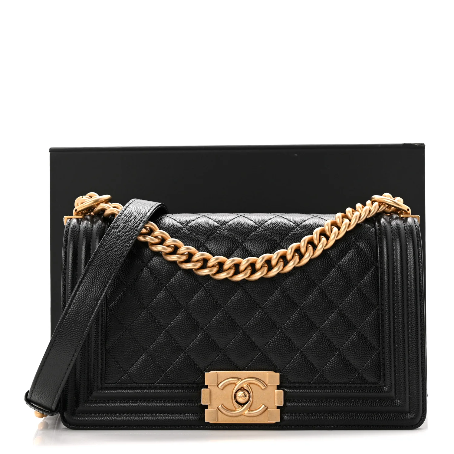 Caviar Quilted Medium Boy Flap Black - Top Club