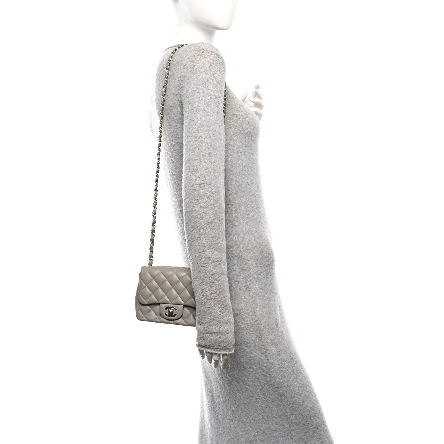 Lambskin Quilted Mini Square Flap Grey