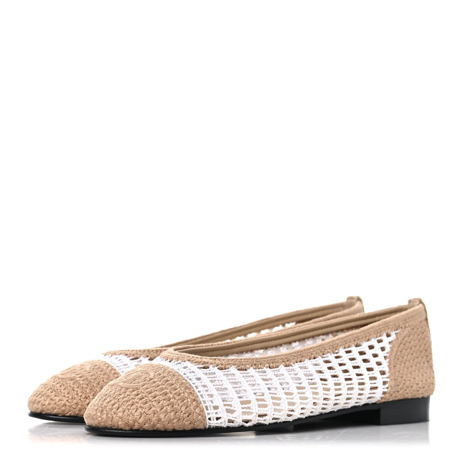 Raffia Cap Toe Ballerina Flats 37 White Beige - Top Club