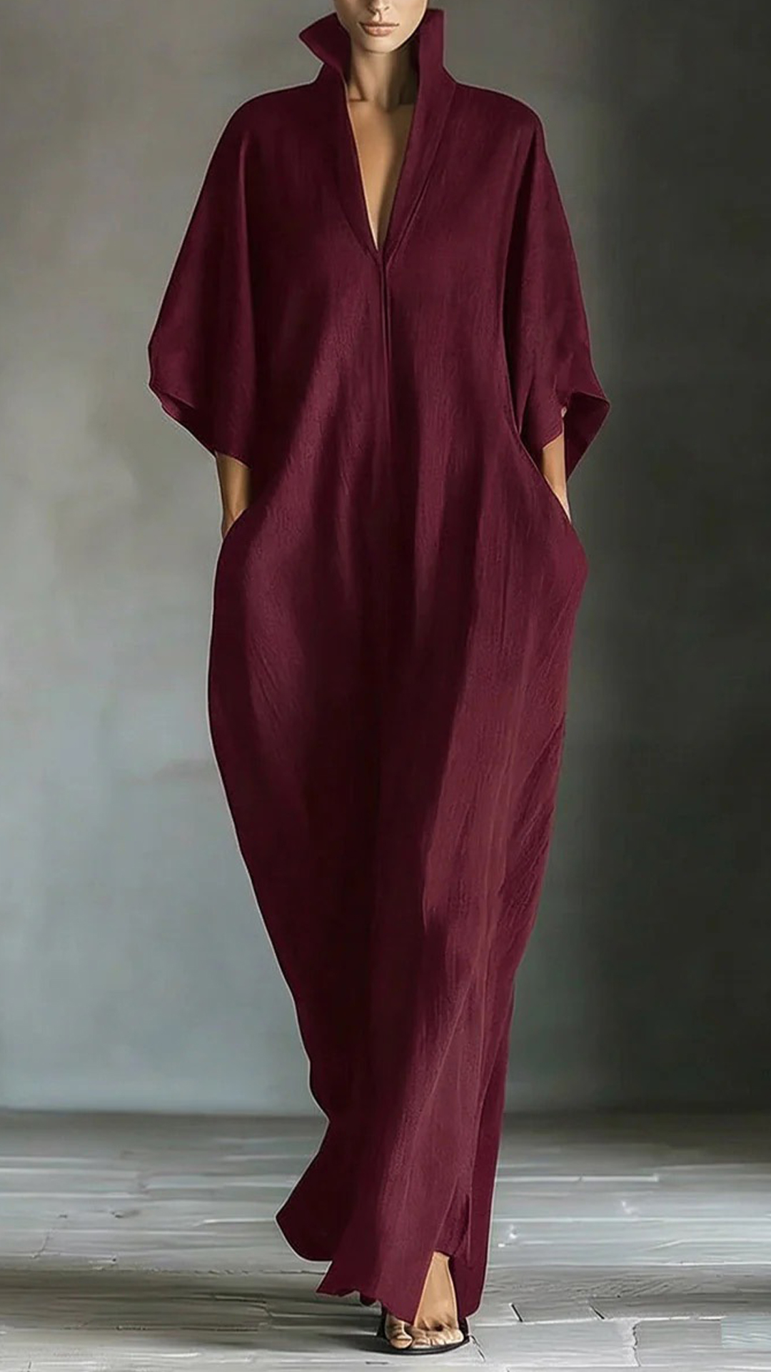 Women's Bamboo Fiber Stand Collar V-Neck Loose Caftan - Nordfashionstorm - Women's Clothing, Fashion for You - Nordfashionstorm.com