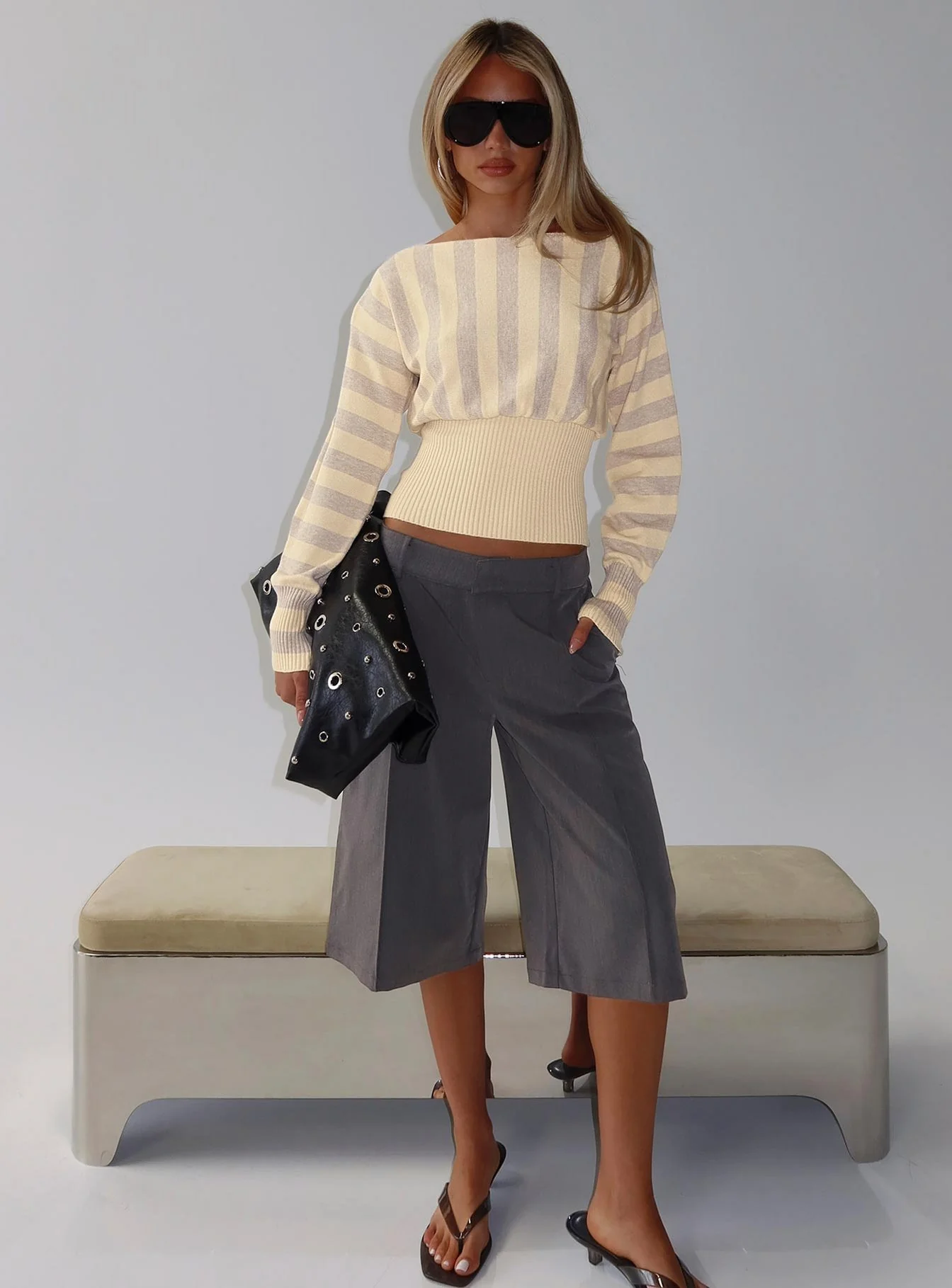 Finlea Cinched Long Sleeve Top Yellow Stripe