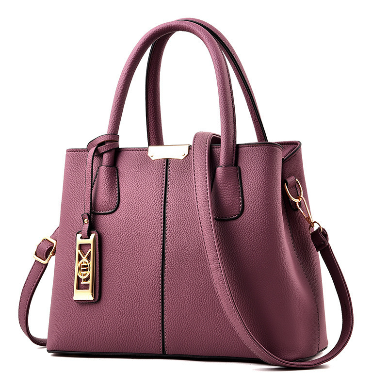 Women's foreign trade bag, simple shoulder bag, PU leather handbag, wholesale large-capacity crossbody bag, bag with metal tag