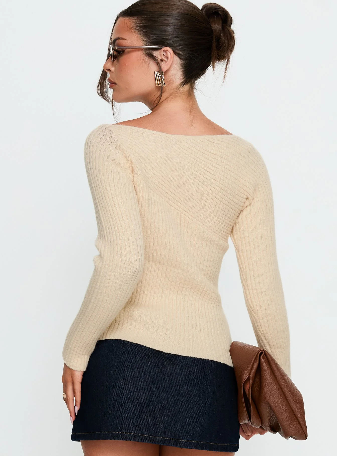 Cassye Long Sleeve Ribbed Top Cream