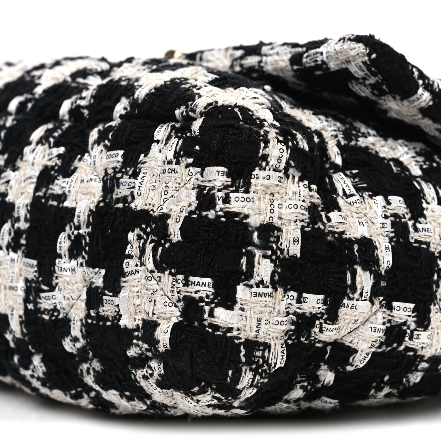 Tweed Quilted Large Chanel 19 Flap Black Ecru White - Top Club