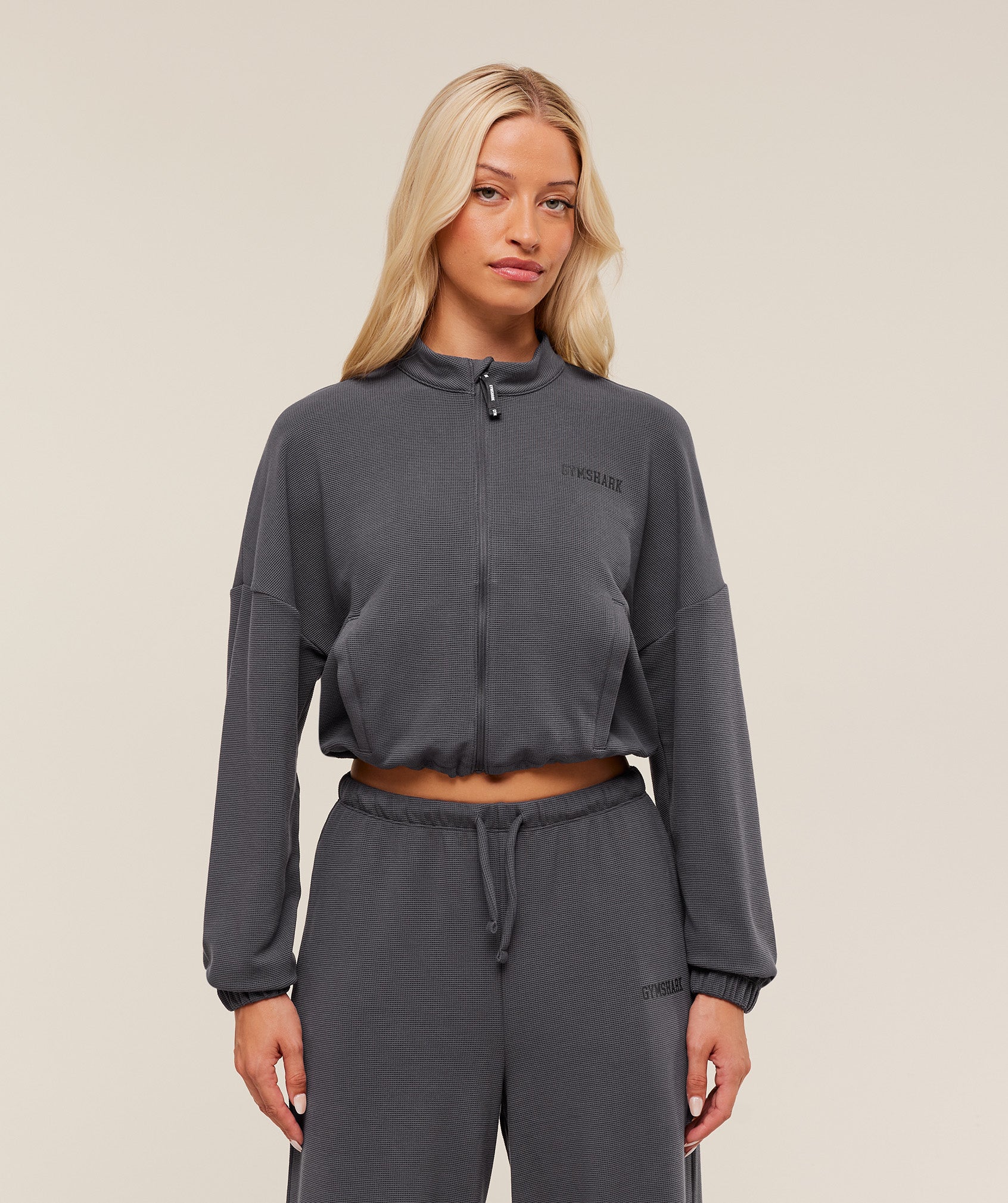 COACH Waffle Midi Zip Up Jacket