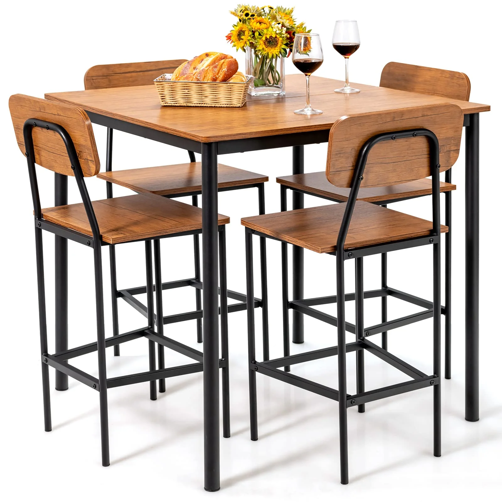 BEFOUNDLOVELY 5 Piece Dining Table Set with Counter Height Table & 4 Bar Stools