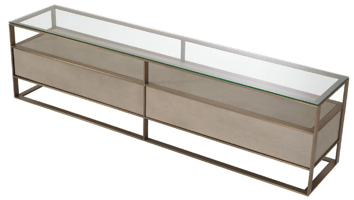 Luxury TV cabinet 220 x 46 x H. 56.5 cm - Sideboard with glass top and 2 drawers - Luxury living room furniture