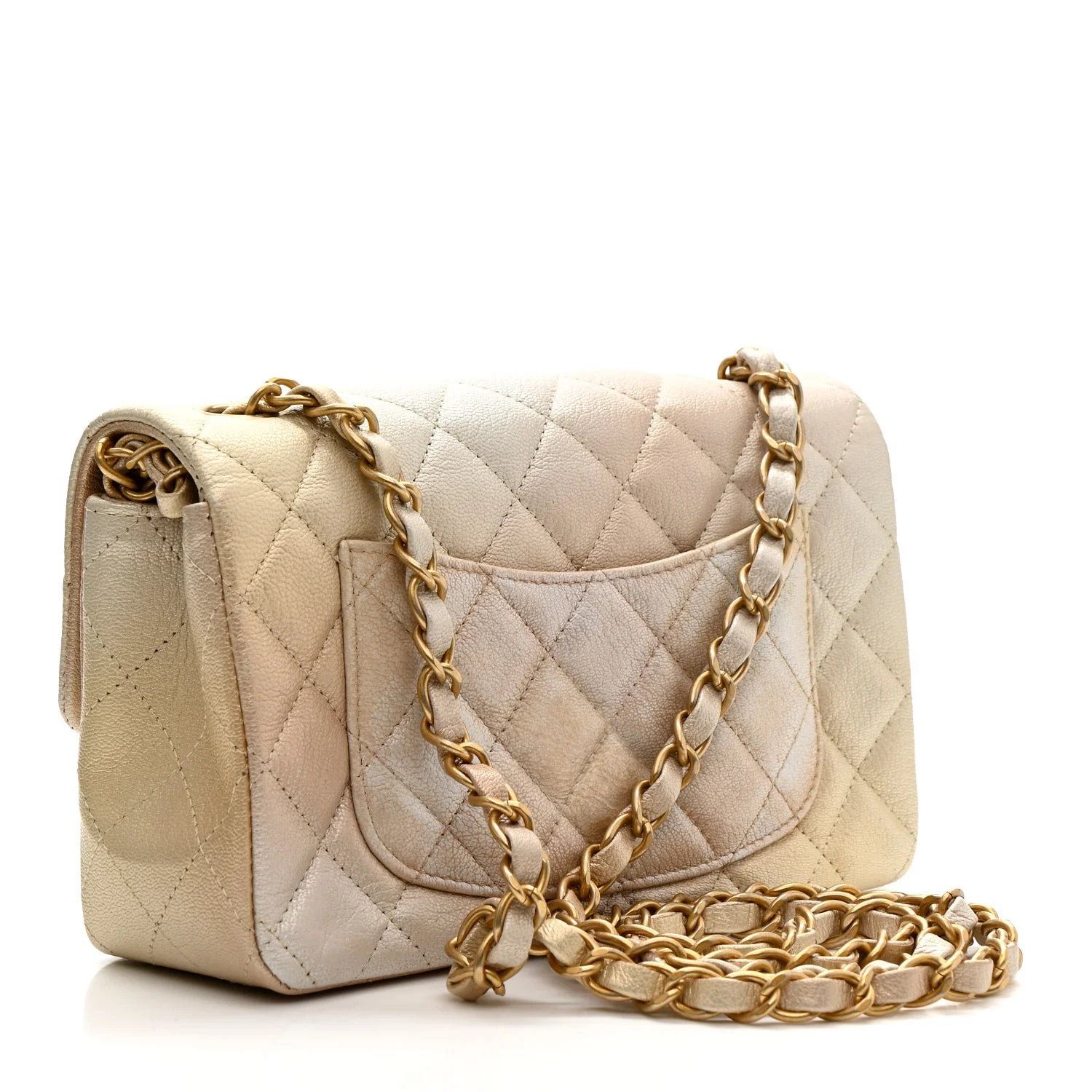 Metallic Goatskin Quilted Mini Rectangular Flap Gold - Top Club