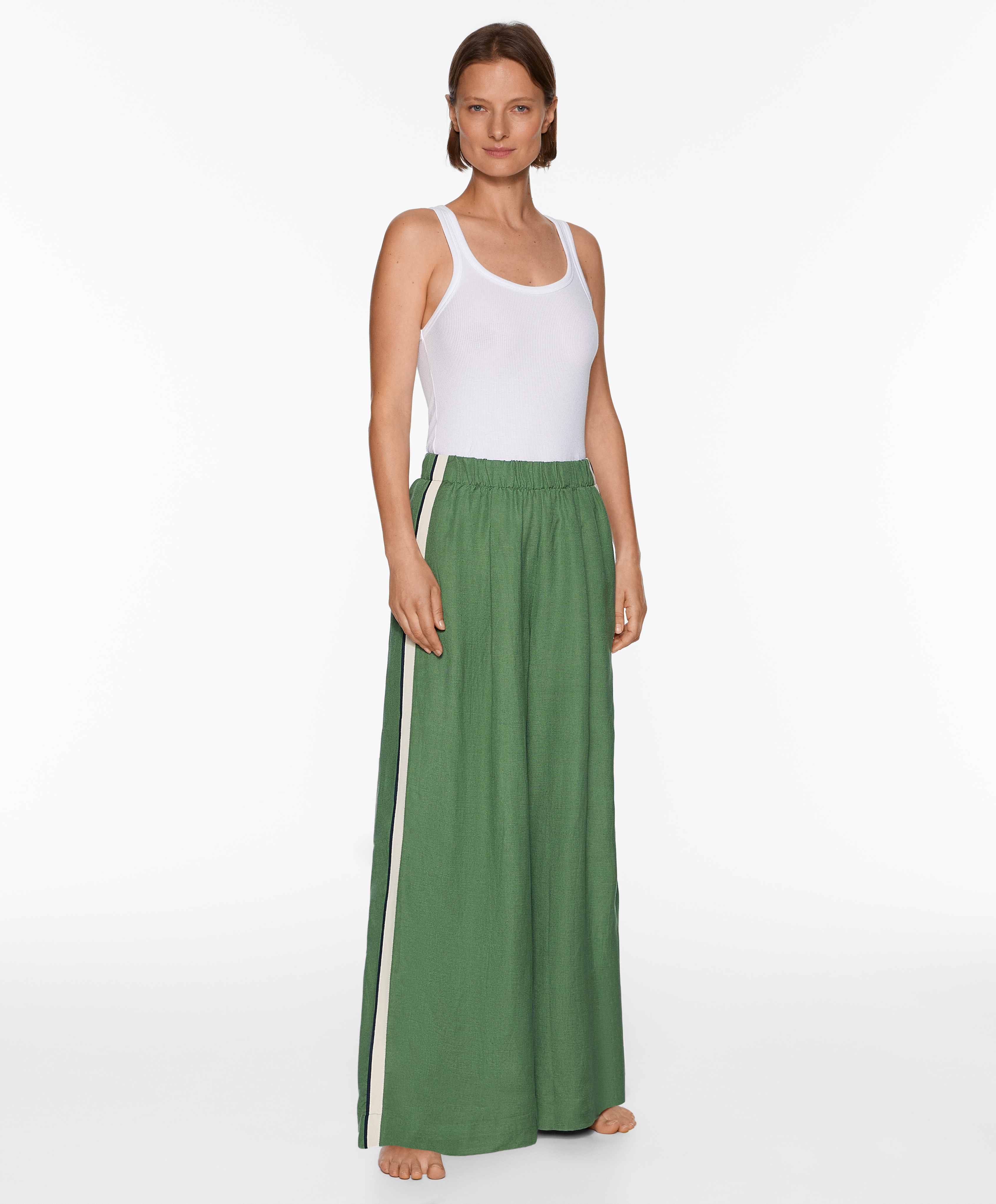 OYSHO Trousers with linen appliqué along the sides