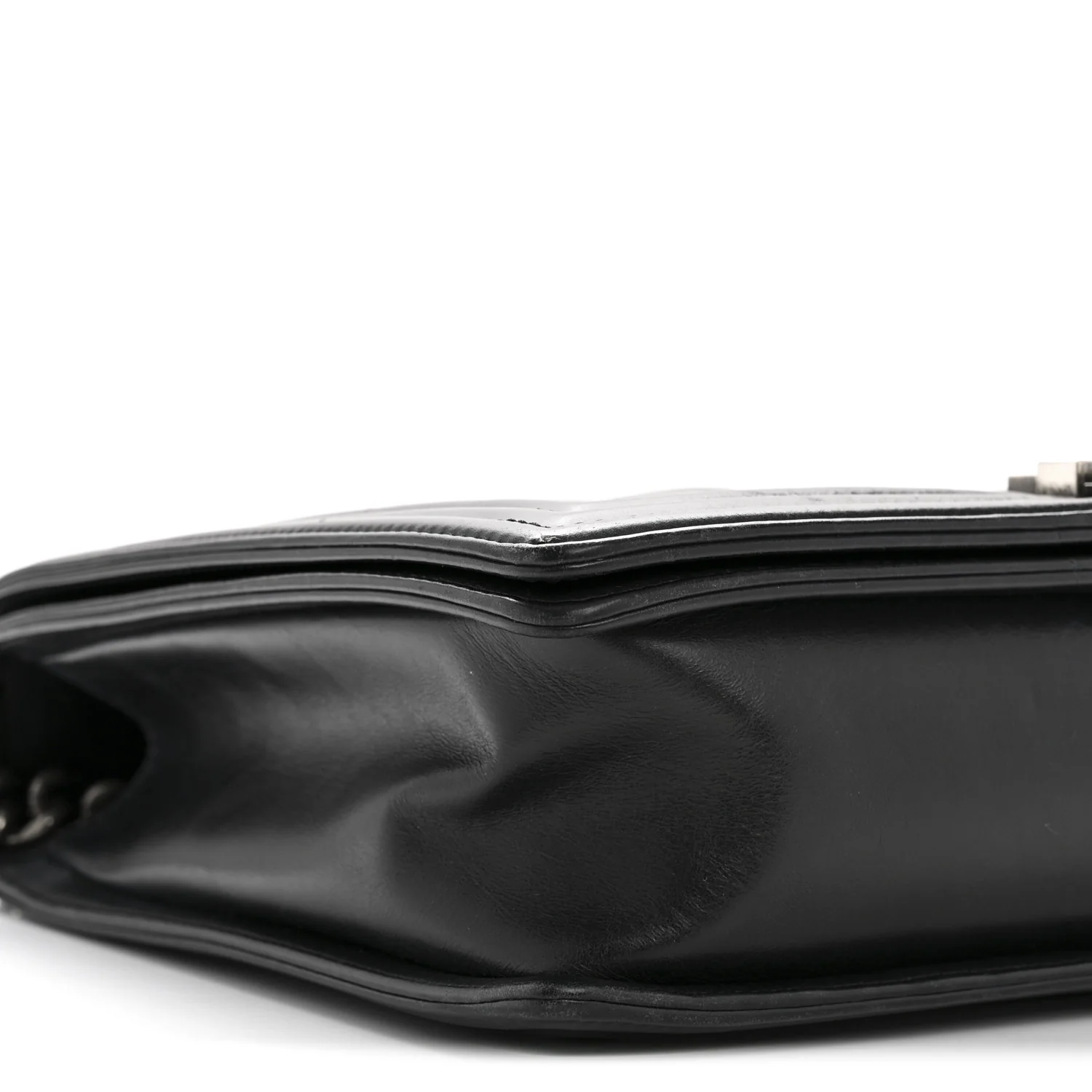 Calfskin Embossed Stitch Large Boy Flap Black - Top Club