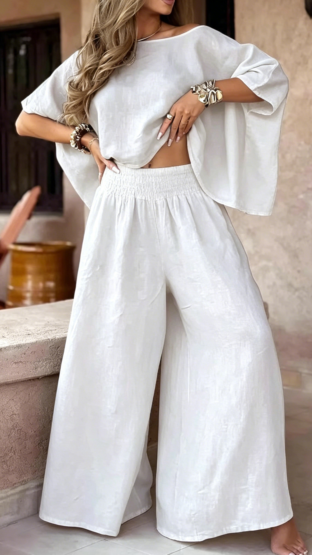 Women's Cotton-Blend Loose Wide-Leg Set - Nordfashionstorm - Women's Clothing, Fashion for You - Nordfashionstorm.com