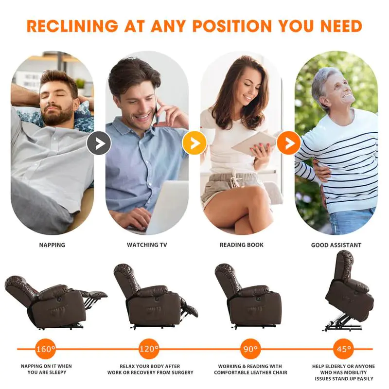 💥Clearance Sale🔥 MCombo Large Lay Flat Dual Motor Power Lift Recliner Chair Sofa with Massage and Heat, USB Ports, Cup Holders, Extended Footrest！