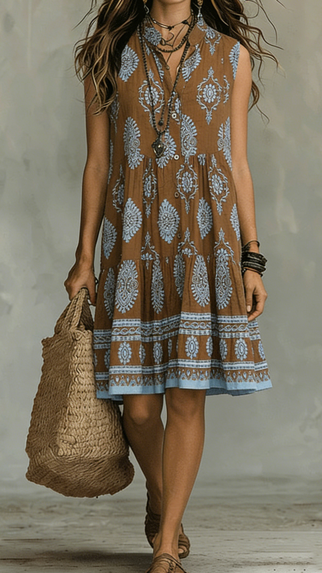 【Buy 2 Free Shipping】Bohemian-Style Printed Sleeveless Maxi Dress with Shirt Collar - Nordfashionstorm - Women's Clothing, Fashion for You - Nordfashionstorm.com